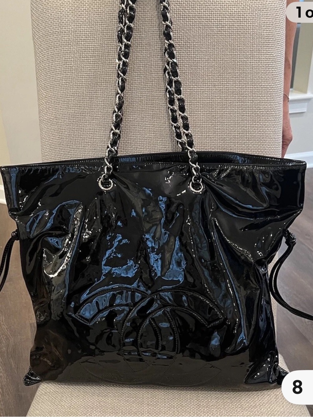 CHANEL Black Patent Leather Tote Bag - Picture 2 of 12